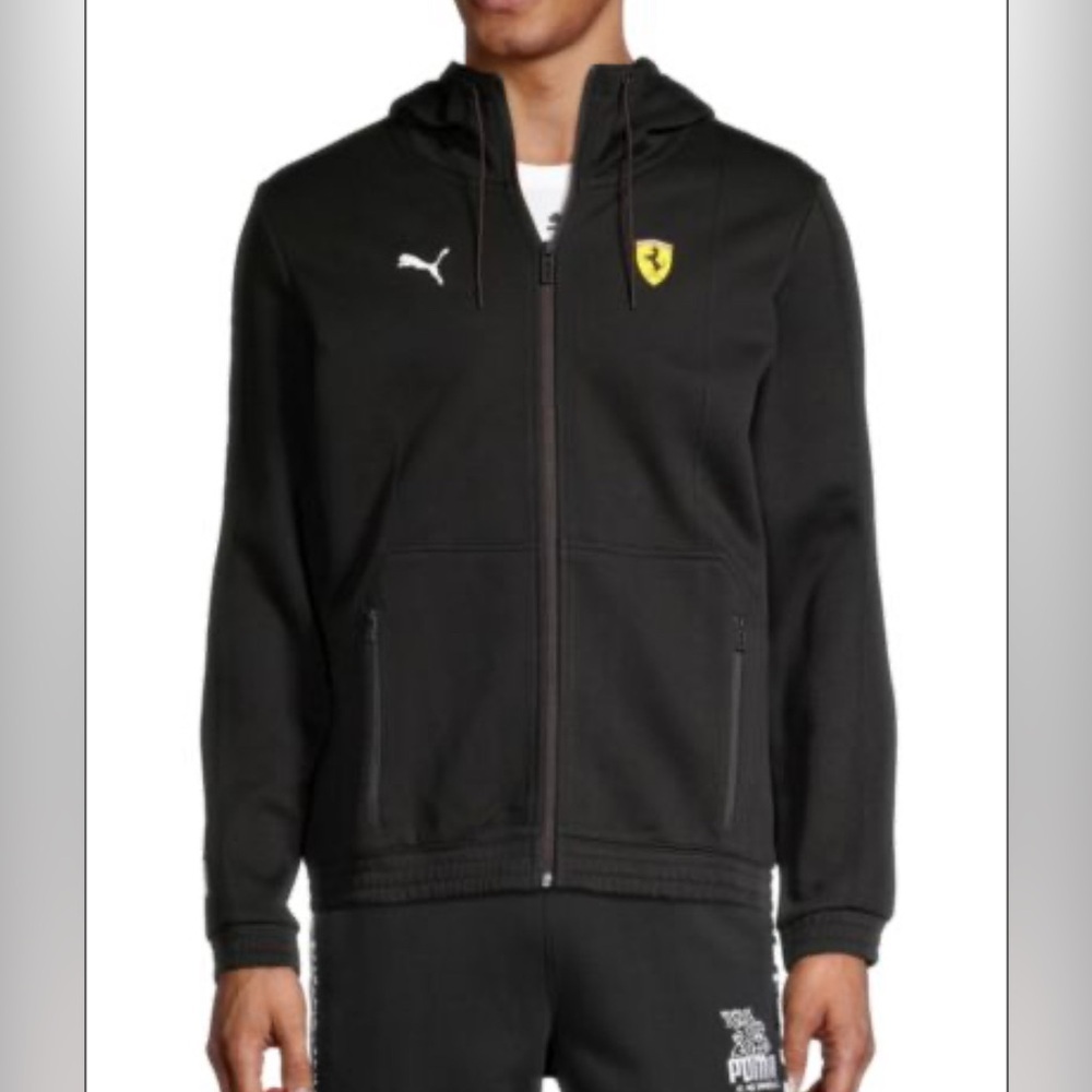 Puma Black Full-Zip Hoodie with Yellow Badge
